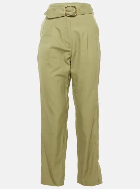 Sandro Sage Green Gabardine Cotton Belted High Rise Trousers M