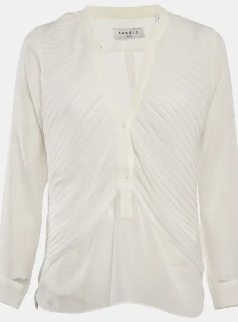 Sandro White Chiffon Pleated Blouse M
