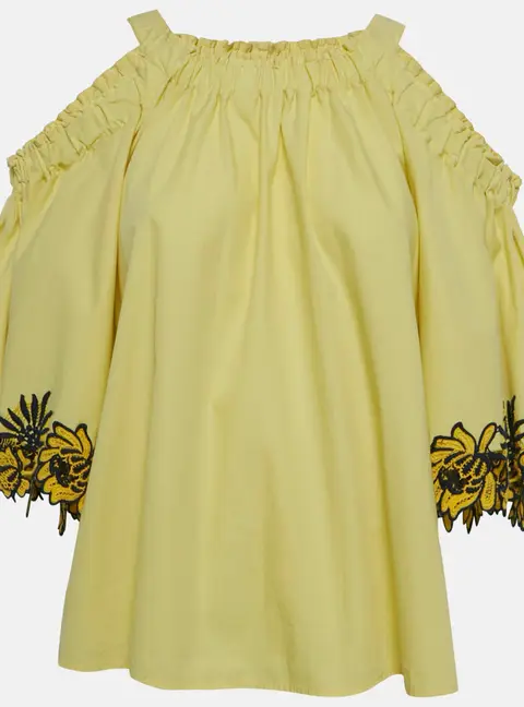 Sandro Yellow Lace Trim Cotton Cold-Shoulder Blouse M