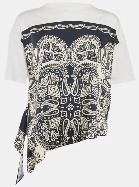 Sandro Multicolor Print Cotton Tie-Waist Crew Neck T-Shirt XS