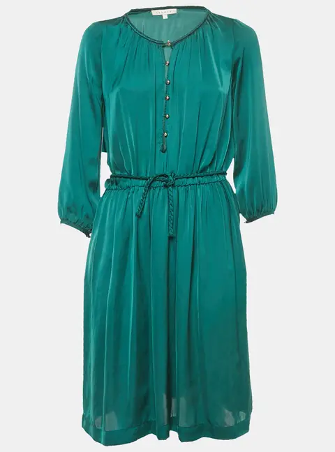 Sandro Green Satin Waist Braided Tie-Up Detail Dress S