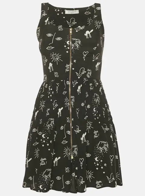Sandro Black Printed Silk Mini Dress S