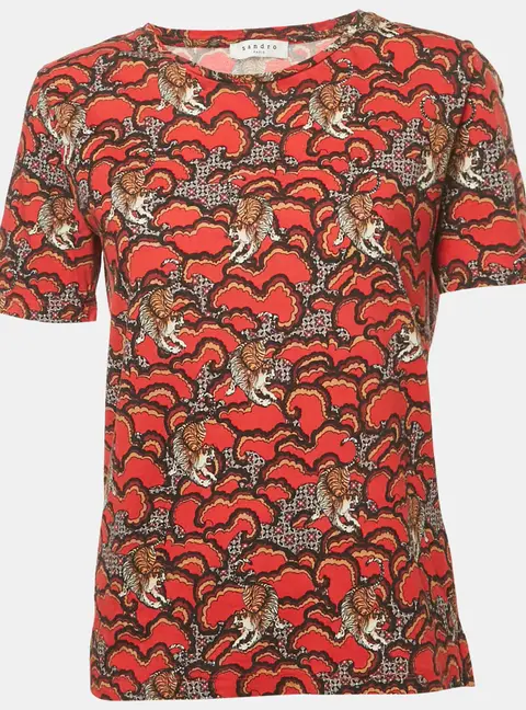 Sandro Red Printed Jersey T-Shirt L