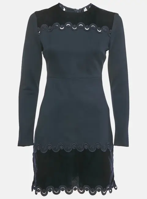 Sandro Navy Blue Jersey Lace and Velvet Detail Mini Dress S