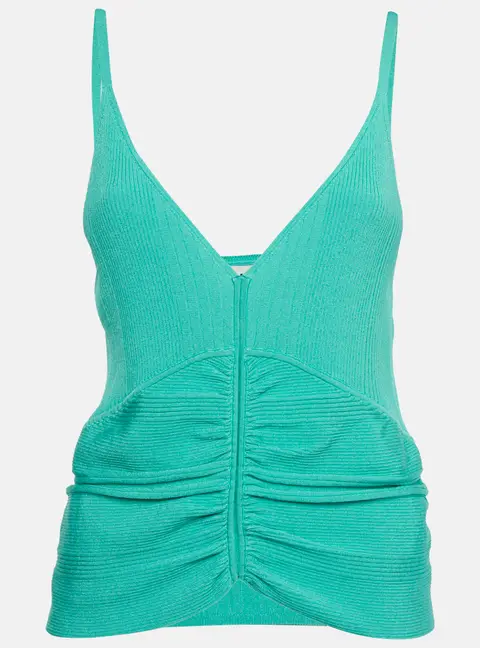 Sandro Turquoise Green Rib Knit Ruched Alcudia Top XL
