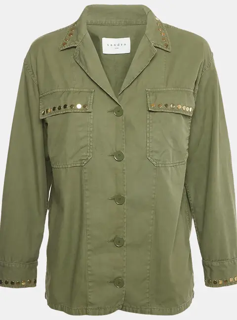 Sandro Green Cotton Studded Jacket S