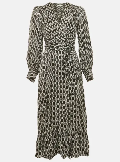 Sandro Black Floral Print Viscose Warp Around Midi Dress XS