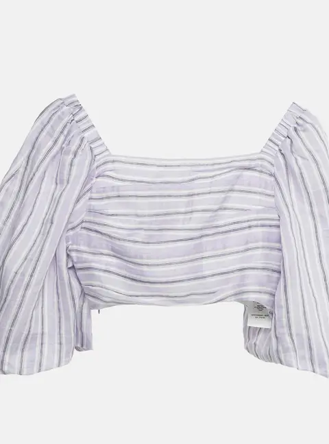 Sandro Lilac Stripe Linen Blend Blonvilla Cropped Top XS