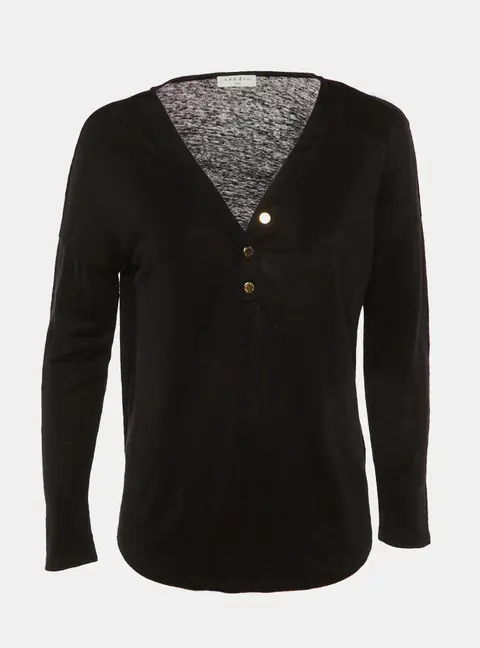 Sandro Black Linen Knit long Seeve T-Shirt M