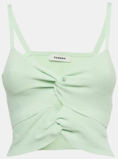 Sandro Light Green Rib Knit Cut-Out Crop Top S