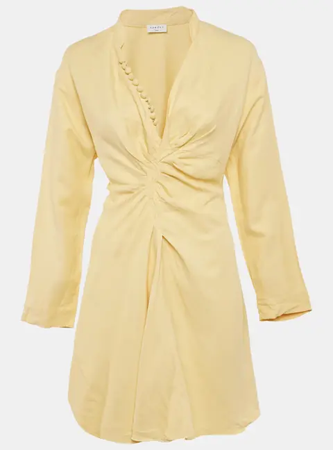 Sandro Yellow Crepe Gathered Mini Dress XS
