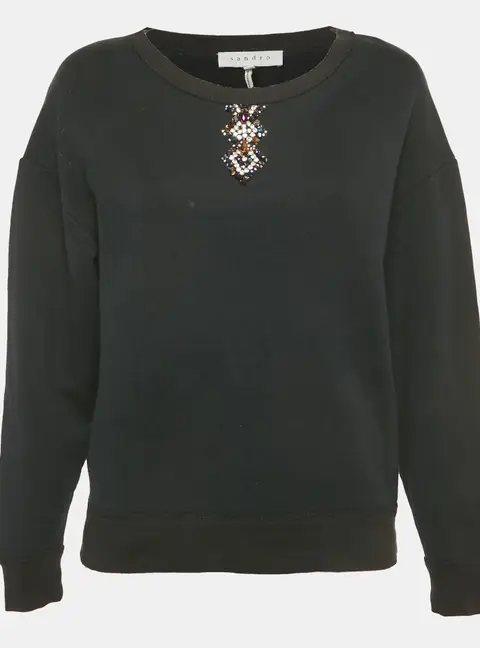 Sandro Navy Blue Embellished Detail Cotton Sweatshirt M