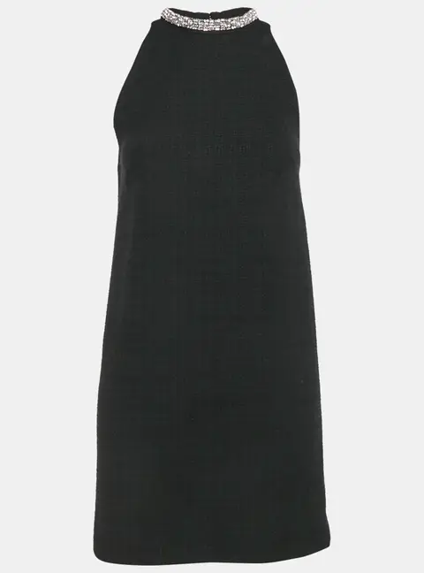 Sandro Black Tweed Embellished Collar Mini Dress XS