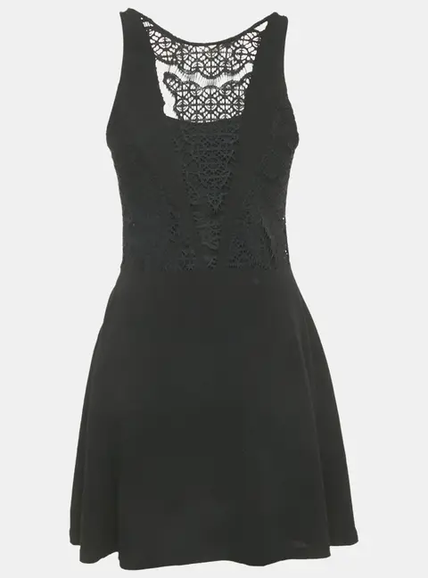 Sandro Black Crepe Lace Detail Mini Dress S