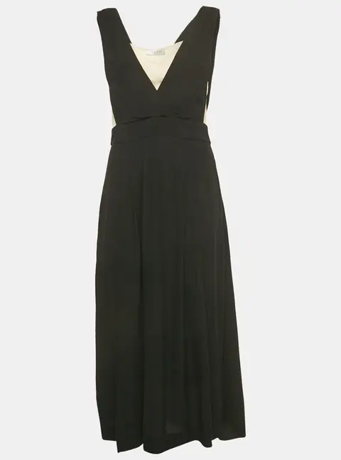 Sandro Black /Beige Crepe Sleeveless Midi Dress L
