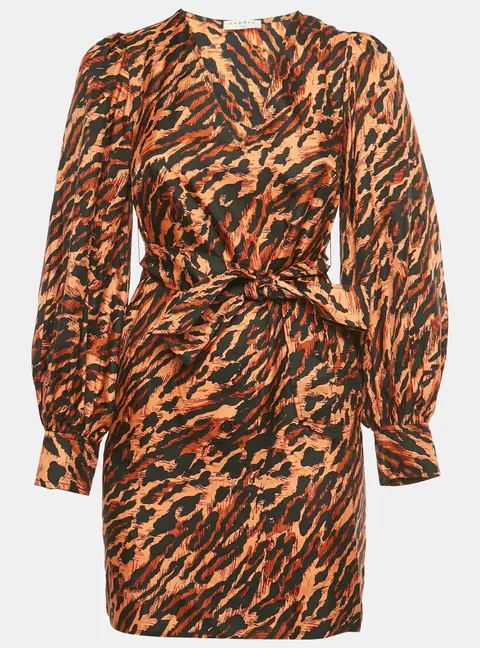 Sandro Brown /Black Animal Print Silk Moon Mini Dress XS