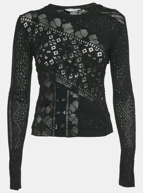 Sandro Black Stretch Lace Sheer Top M