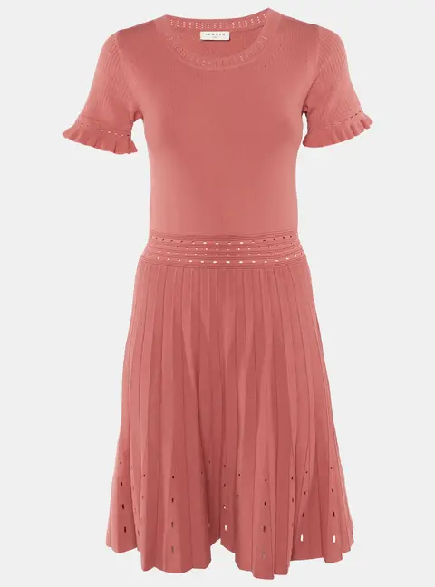Sandro Pink Knit Eyelet Detail Etor Pleated Dress M