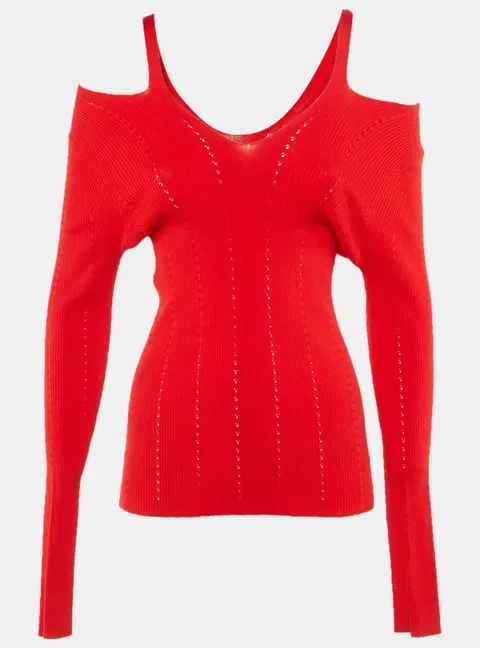 Sandro Red Knit Cold Shoulder Top M