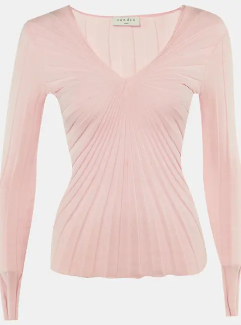 Sandro Pink Rib Knit Long Sleeve Jumper XS