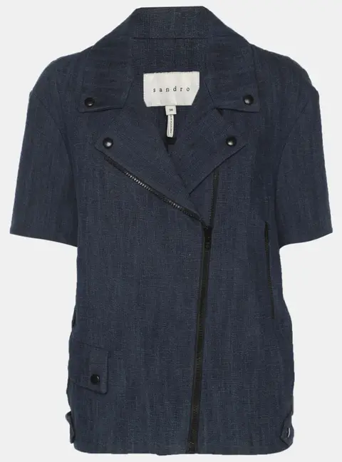 Sandro Blue Denim Short Sleeve Blazer Jacket S