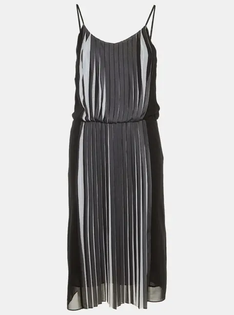 Sandro Black /White Pleated Crepe Midi Dress M