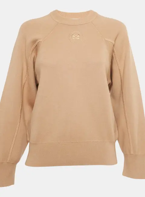 Sandro Beige Stretch Cotton Crewneck Sweater XS