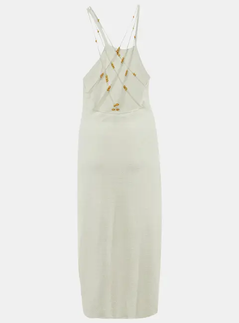 Sandro White Bead Embellished Detail Knit Midi Dress XL