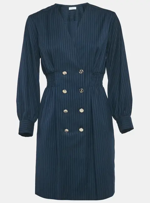 Sandro navy Blue Pinstripe Crepe Tailored Sheath Dress S