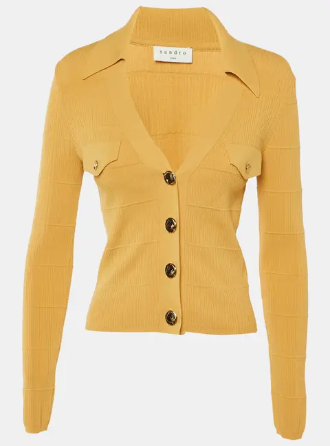 Sandro Yellow Knit Polo Neck Cardigan M