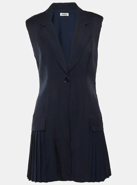Sandro Navy Blue Crepe Pleated Mini Suit Dress M