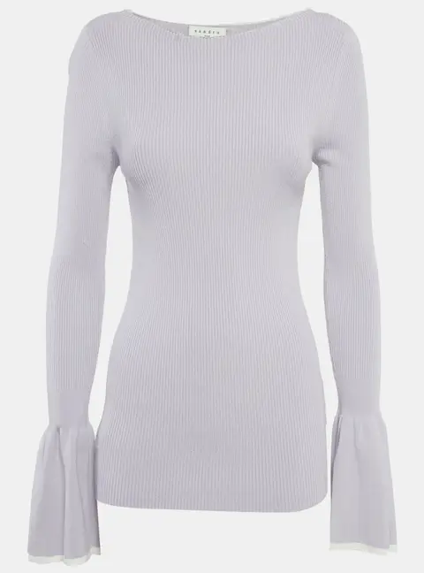Sandro Light Purple Rib Knit Bell Sleeve Top M