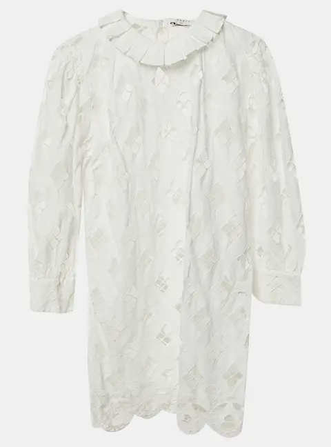 Sandro White Lace Eyelet Trim Detail Mini Dress S