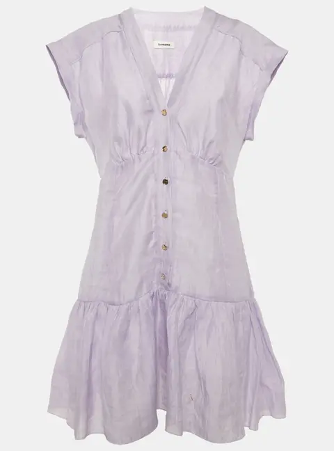Sandro Lilac Linen Blend V-Neck Mini Dress XL