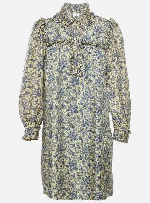 Sandro Cream Harmonie Print Silk Ruffle Mini Dress S