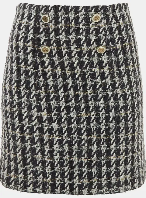 Sandro Navy Blue Tweed Buttoned Mini Skirt S