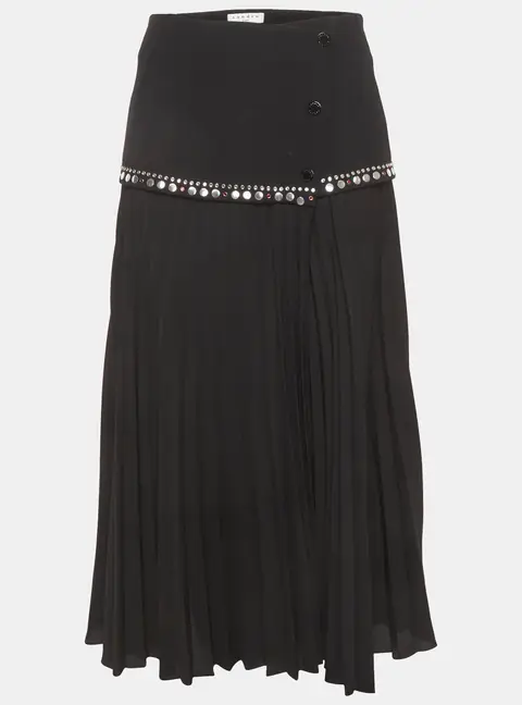 Sandro Black Crepe Embellished Plisse Midi Skirt M