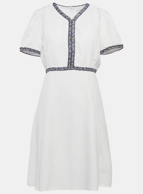 Sandro White Crepe Tweed Trim Mini Dress L