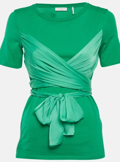 Sandro Green Silk and Jersey Top XS