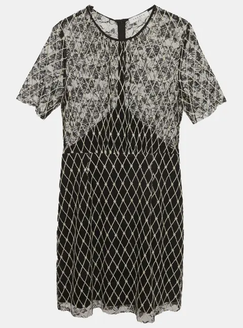 Sandro Black Embroidered Tulle Mini Dress L