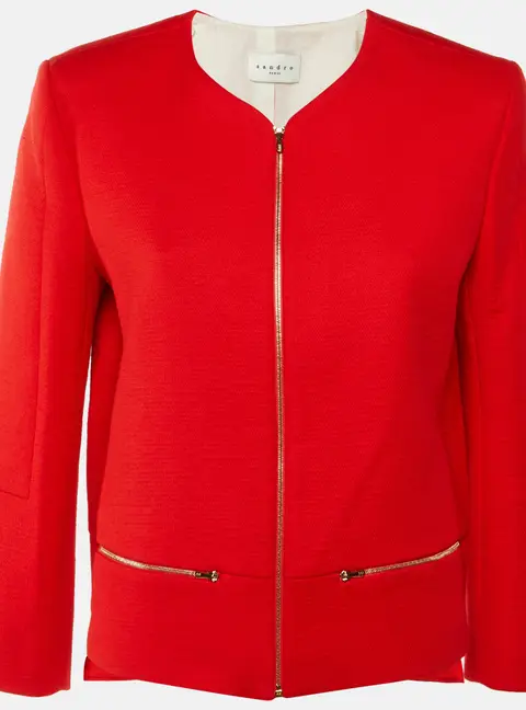 Sandro Red Cotton Zip Front Jacket M