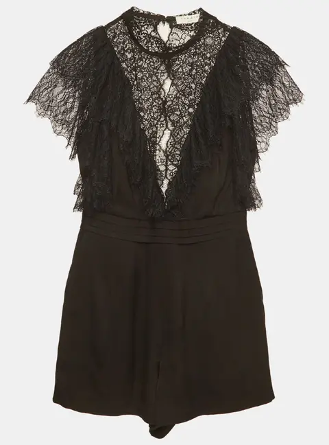 Sandro Black Crepe and Lace Detail Playsuit XS
