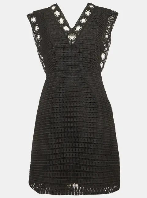 Sandro Black Crochet Lace Trim V Neck Mini Dress S