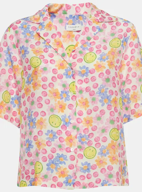 Sandro x Smiley Pink Floral Print Linen Blend Shirt M