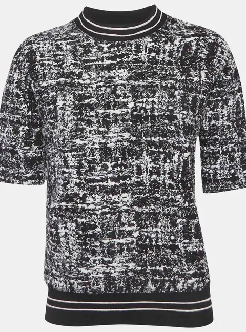 Sandro Black/White Textured Knit Top S
