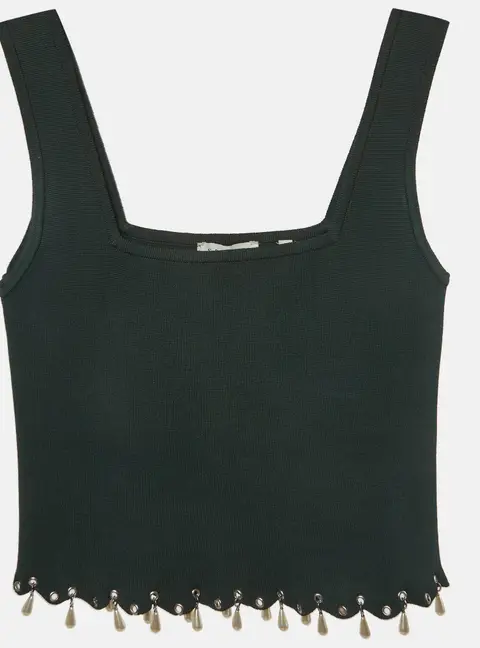 Sandro Green Jersey Knit Embellished Cropped Top S