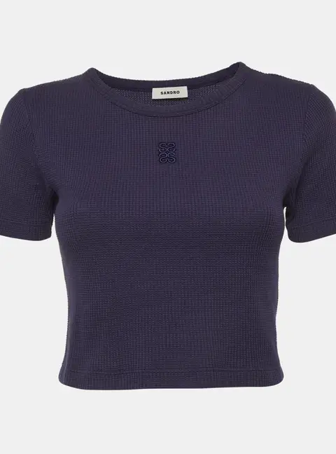 Sandro Blue Waffle Knit Crop Top L