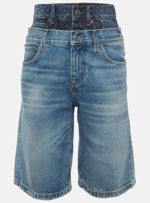 Sandro Blue Studded Denim Double Waist Shorts S/Waist 26"