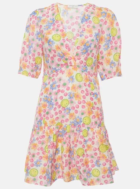 Sandro X Smiley Multicolour Floral Print Linen Blend Mini Dress S