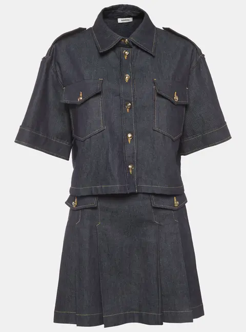 Sandro Blue Denim Cropped Jacket and Mini Skirt Set L